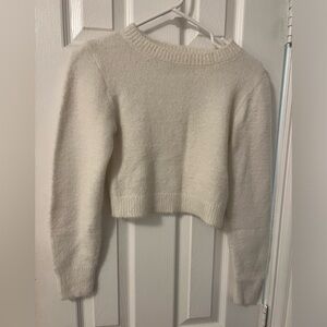 Urban Outfitters White Cropped Fuzzy Sweater